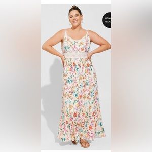 Maxi Washable Gauze Lace Inset Dress